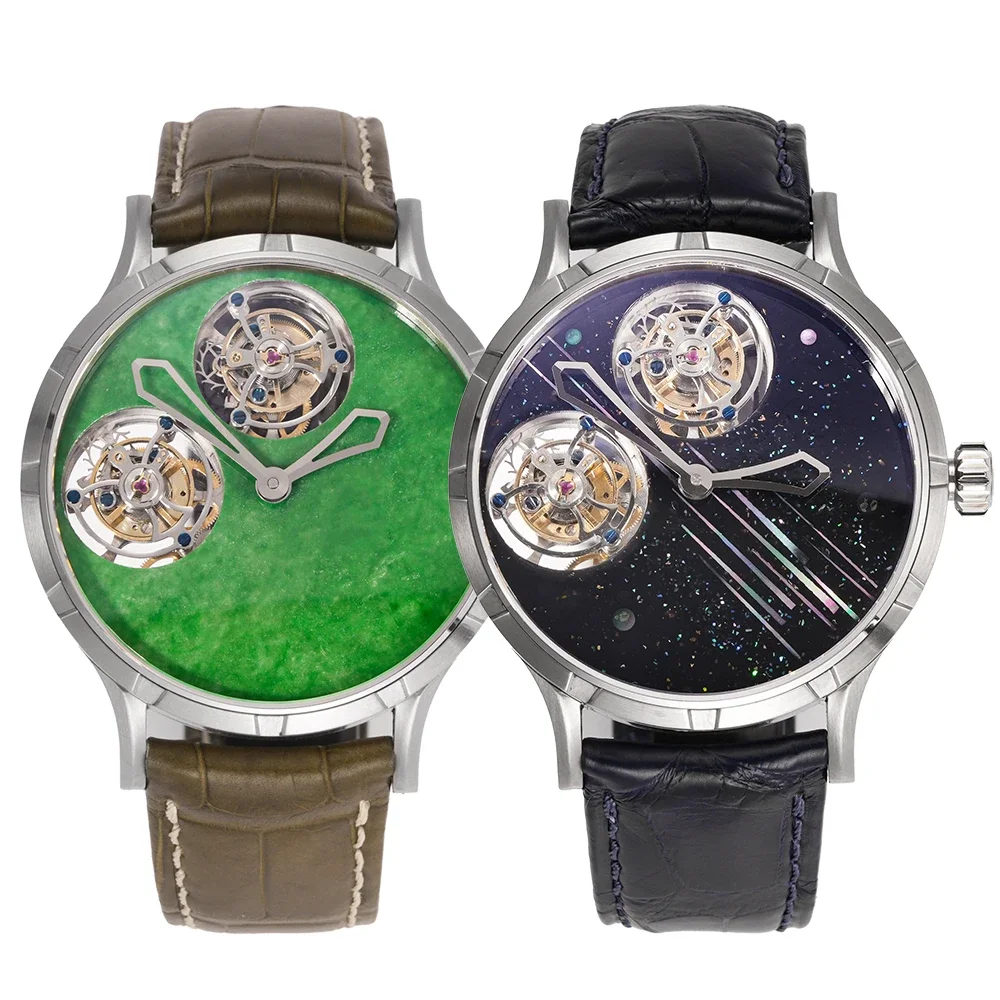 HUASUO мужские часы с двойным турбийоном, 45 мм, лаковый перламутровый ...