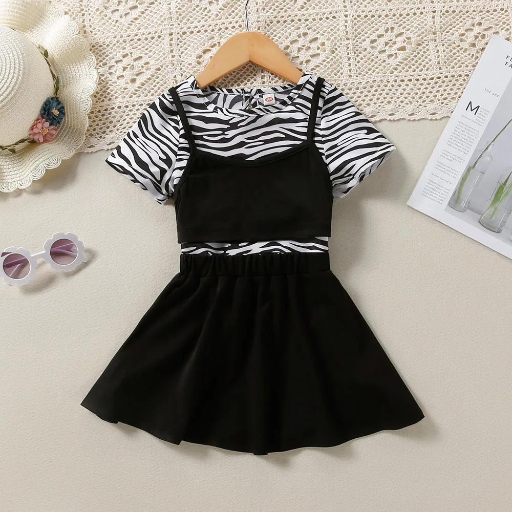 

Girls Baby Fashion Clothes New Summer Kids Stripe Tees Vest and Skirt Outfits 3Pcs Children's Casual Clothing Sets for 2-6 Years