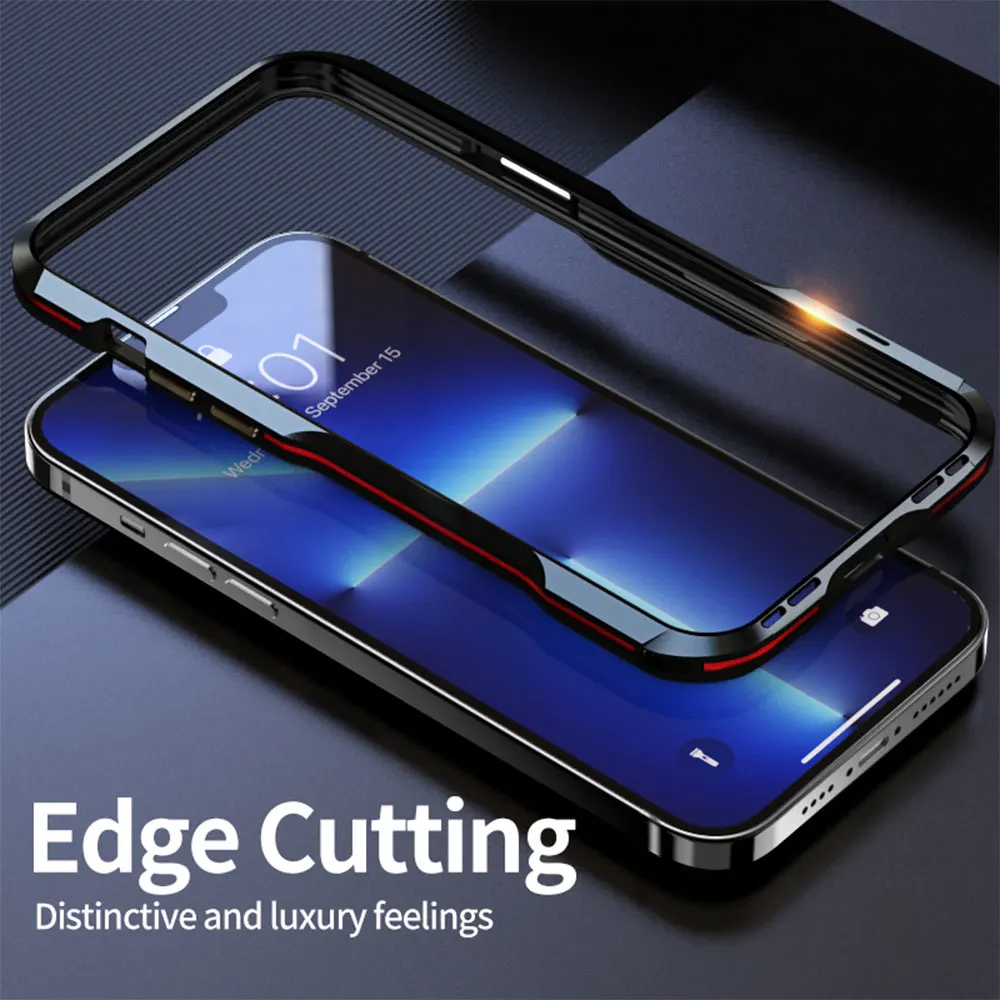 Ceny LUPHIE Rama Dla Iphone 13 Pro Max Luksusowy Aluminiowy Metalowy Zderzak Dla Apple Iphone 13 Mini Skóra Wygodny Uchwyt Skrzynki Pokrywa Funda