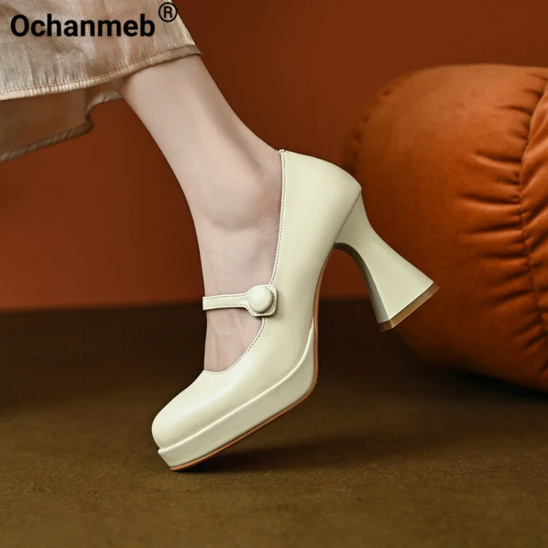 

Женские туфли-лодочки Ochanmeb, Туфли Мэри Джейн из натуральной кожи на платформе и высоком каблуке с шипами, обувь для офиса и выпускного вечера, 2023