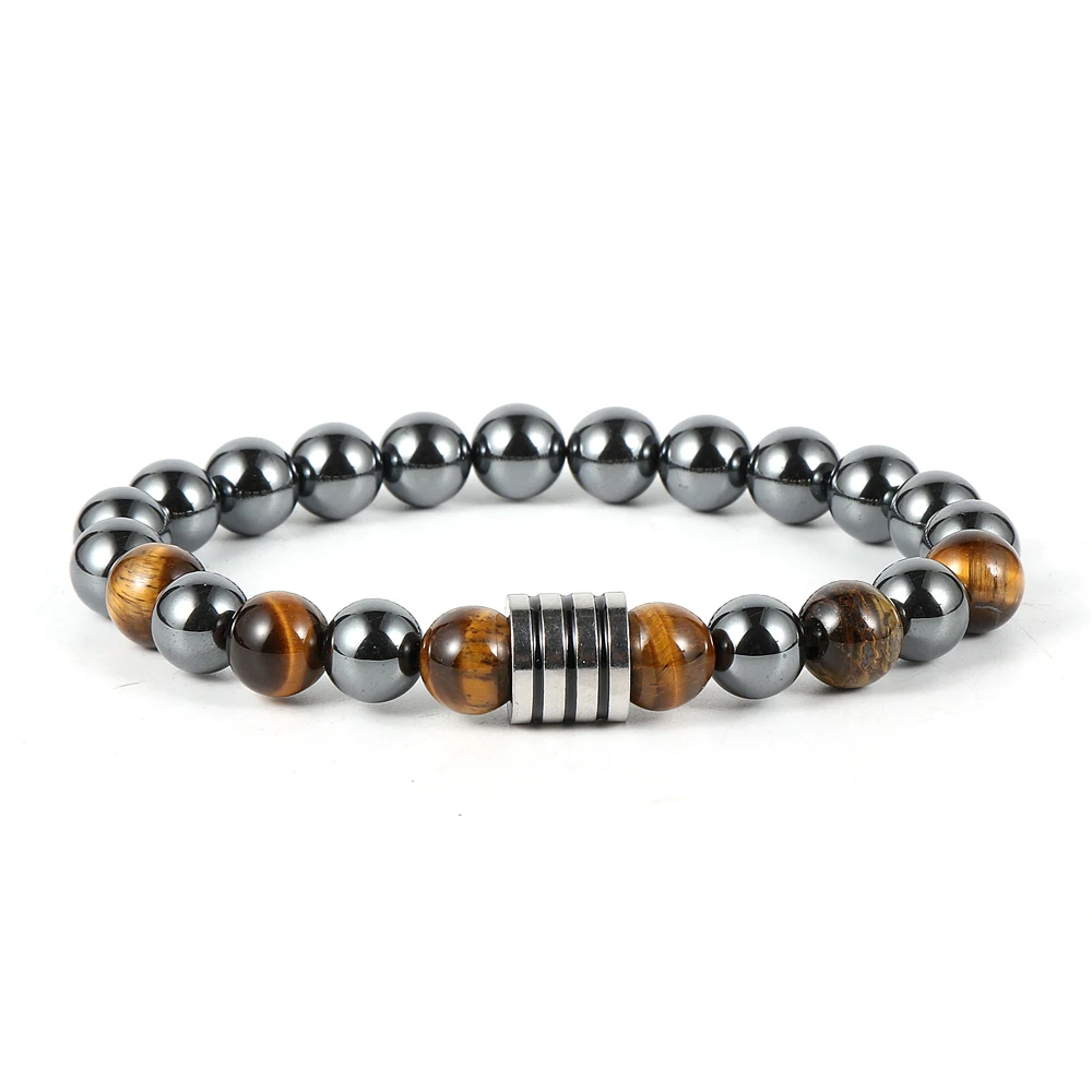 

Nabest Hematite Beads Bracelet for Men Natural Stone Turquoise Tiger Eye Gemstone Women's Stretch Bracelet Stainless Steel Charm