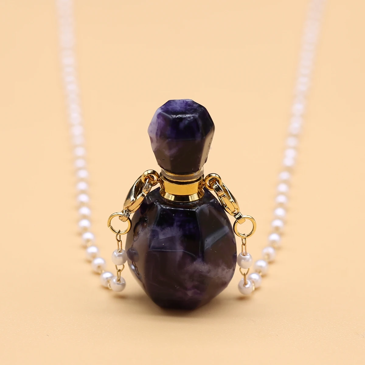 

Natural Stones Fluorite Perfume Bottle Pendant Necklace Charms Pearls Chain Necklaces for Women Jewelry Handmade Crafts 16x33mm
