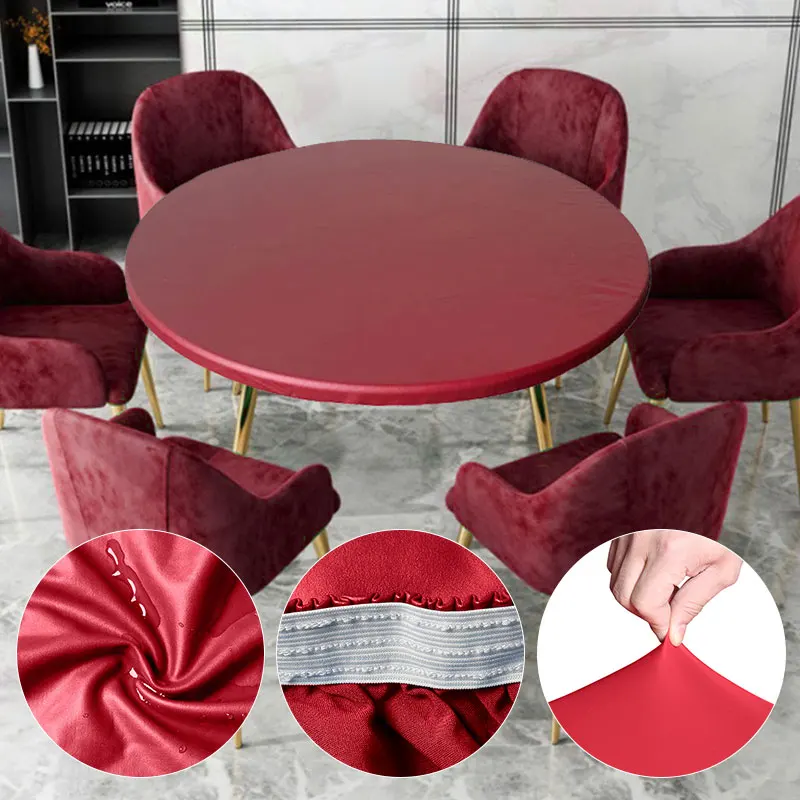 Round Table Cloth Stretch Anti-sewage Oil-proof Non-Slip Kitchen Dining Seat Protector Printed Plastic No-wash Wipe Tablecloth