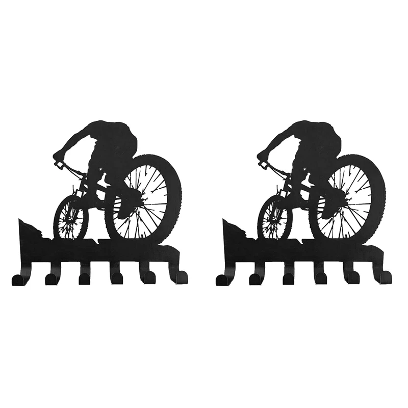 

2X Mountain Bike Gear Rack Metal Wall Decor Mountain Biking Wall Art Bicycle Art Silhouette Wall Sticker Black Rack