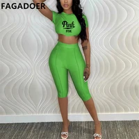 fagadoer sporty two piece set women casual hollow out back drawstring crop topskinny pants outfit pink letter print tracksuits
