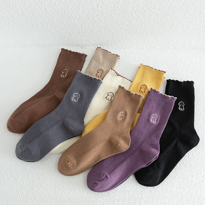 Носки женские теплые из 25% шерсти с вышивкой в виде овец японские милые зимние