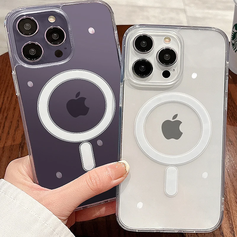 

Luxury Transparent Phone Case for IPhone 14 13 12 11 14 Pro Max Mini XR XS X 7 8 Plus Magnetic Wireless Charging Silicone Cover