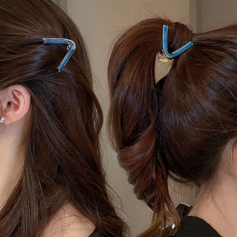 Женская V-образная металлическая заколка для волос с эмалью