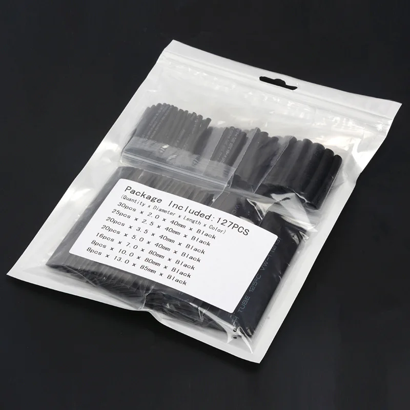 

Комплект термоусадочных трубок Polyolefin 127 шт., черные