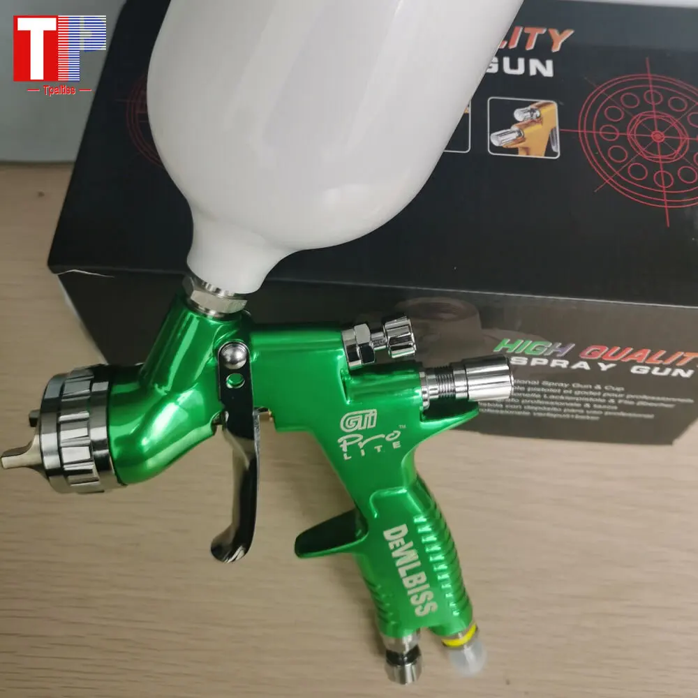 Tpaitlss Spray Gun GTI Pro Painting Gun TE20 1.3mm Nozzle Green With Mixing Cup Water Based Air Spray Gun Airbrush