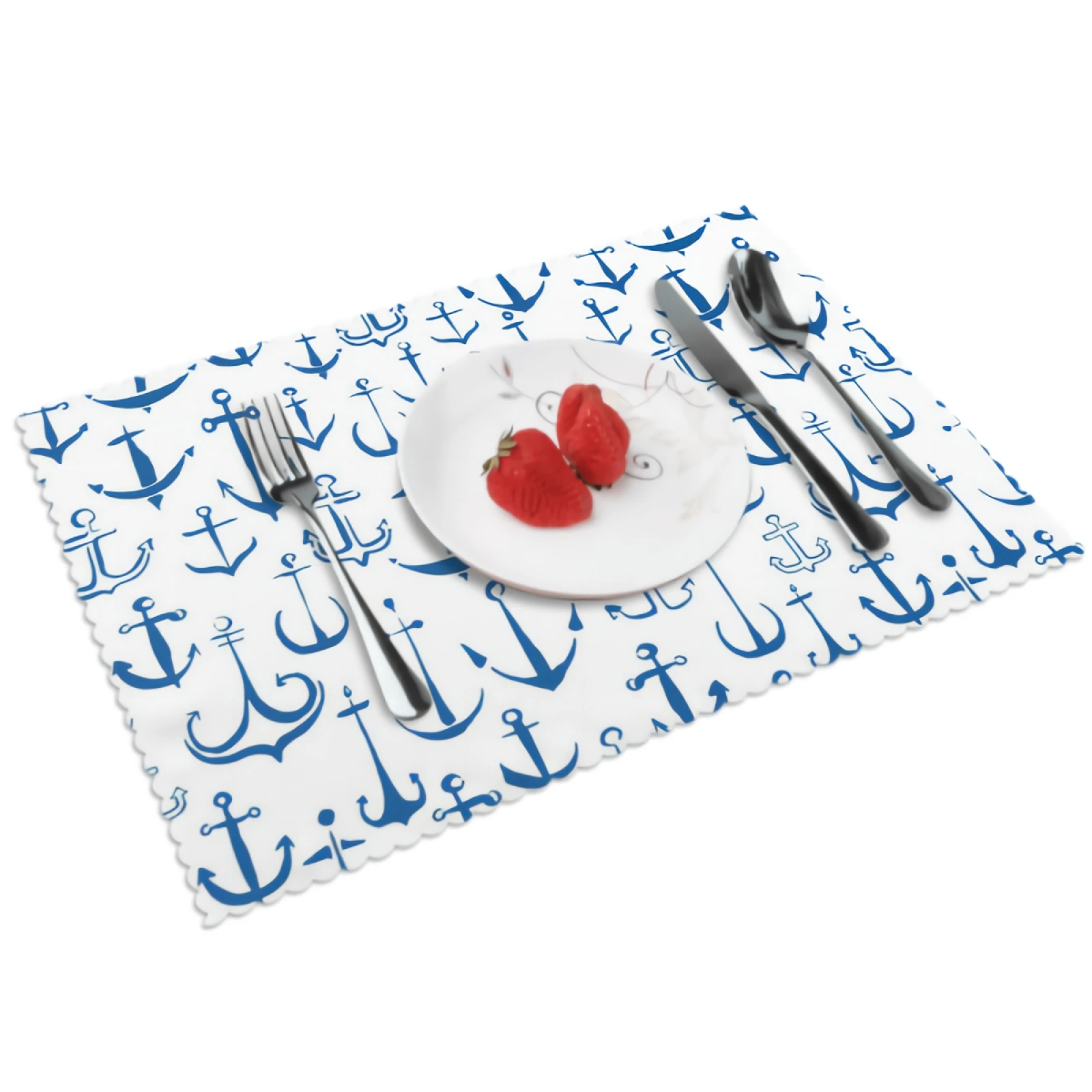 

Blue Nautical Anchor Placemats for Dining Table Set of 4 Cute AnchorDecor Rectangular Heat Resistant Washable Place Mat Blue