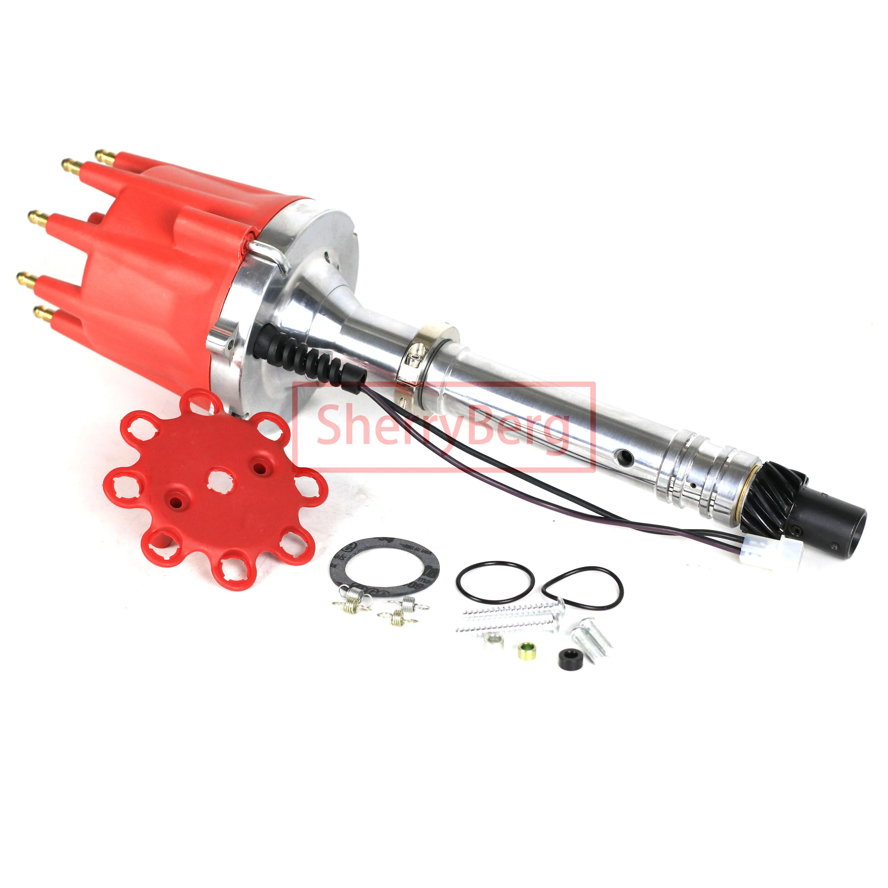 

SherryBerg Complete ELECTRONIC DISTRIBUTOR for Chevrolet Chevy Small Big Block SBC BBC 350 383 400 396 454 Pro Billet Red Cap