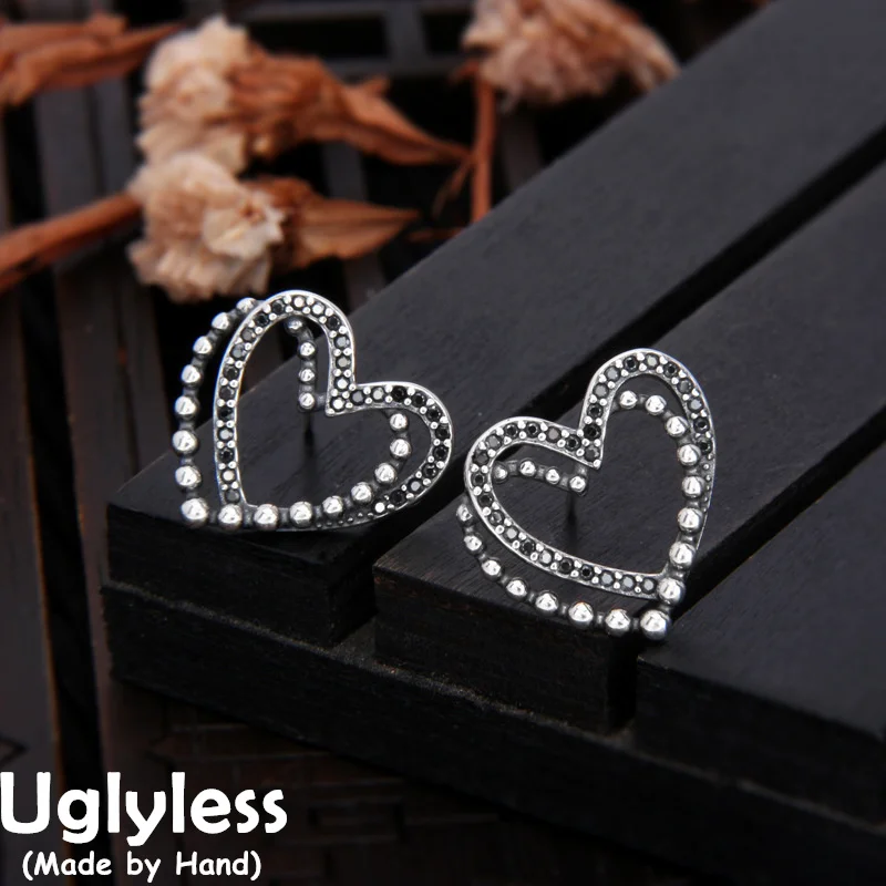 

Uglyless Overlapped Hearts Studs Earrings Women Exotic Hollow Brincos Real 925 Sterling Silver Fashion Sweet Gifts Thai Silver