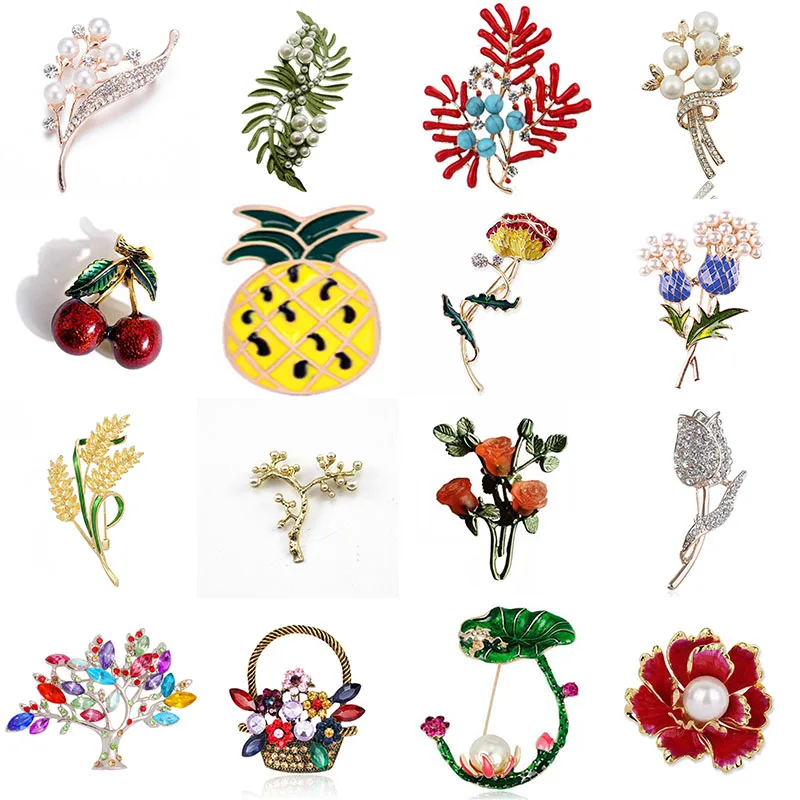 

High-end fashion exquisite rhinestone drip oil fruit plant bouquet ladies clothing accessories brooch