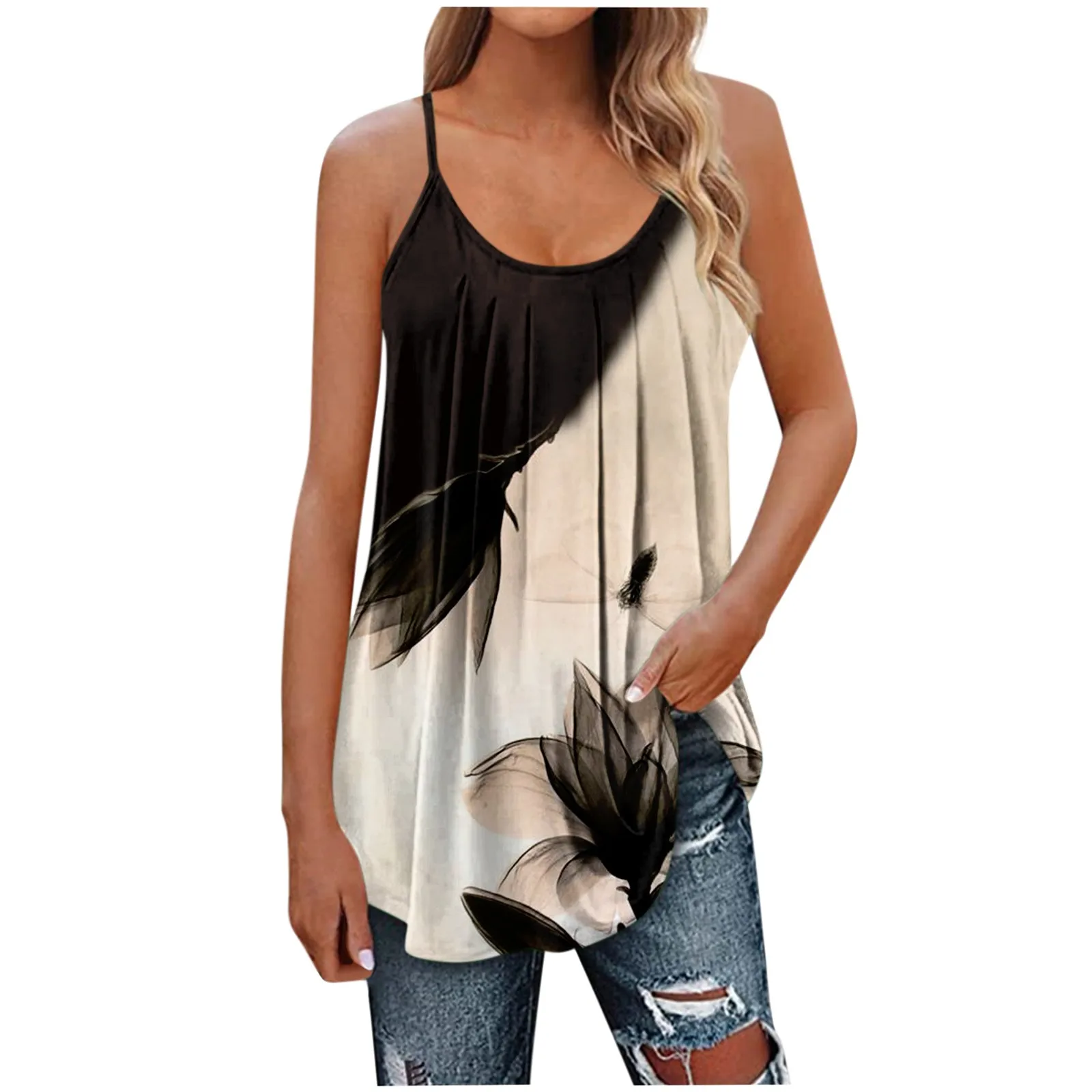 

Women'S Summer Sexy Sleeveless Spaghetti Strap T-Shirt Printed Tops Simple Versatile And Fashion Woman Blouse 2023 New