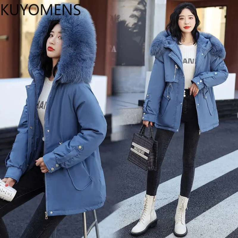 New Winter Jacket Women Parka Fashion Long Winter Coat Women Clothing Wool Liner Hooded Parkas Slim With Fur Collar Warm