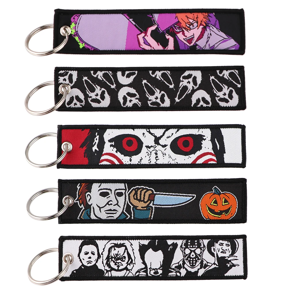 

Halloween Embroidery Key Tag Horror Theme Jet Tag Motorcycles Cars Key Holders Anime Keyring Kids Teens Gifts 1PCS