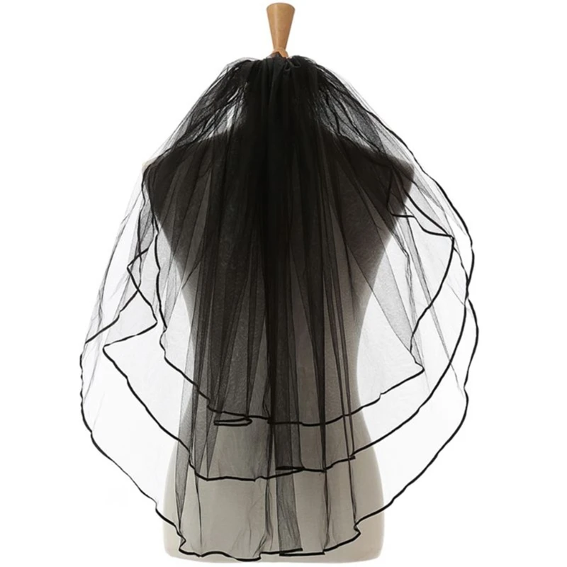 Фата свадебная трехслойная с гребнем и лентами Тюлевая прозрачная для невесты