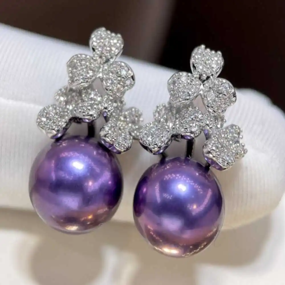 

11-12MM purple natural pearl earrings inlaid with zircon Classic Gift FOOL'S DAY Holiday gifts Fashion VALENTINE'S DAY Beautiful