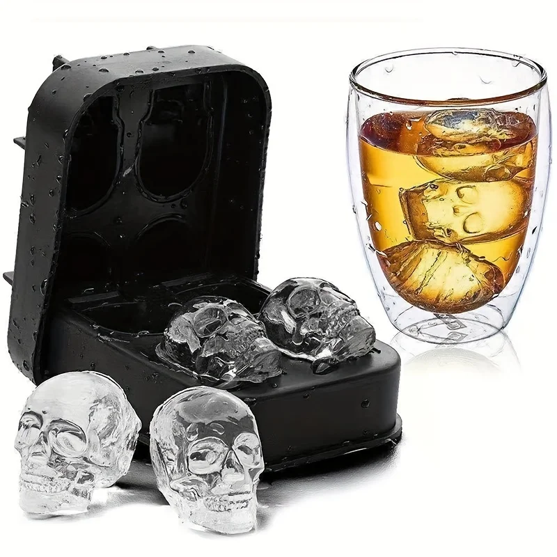 Create Unique Ice Cubes with This 3D Skull Silicone Mold Tray - Perfect for Whiskey, Wine & Cocktails!