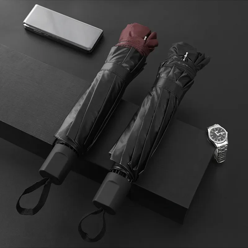 Полностью складной зонт из двойной кости с 12 костями для защиты от солнца