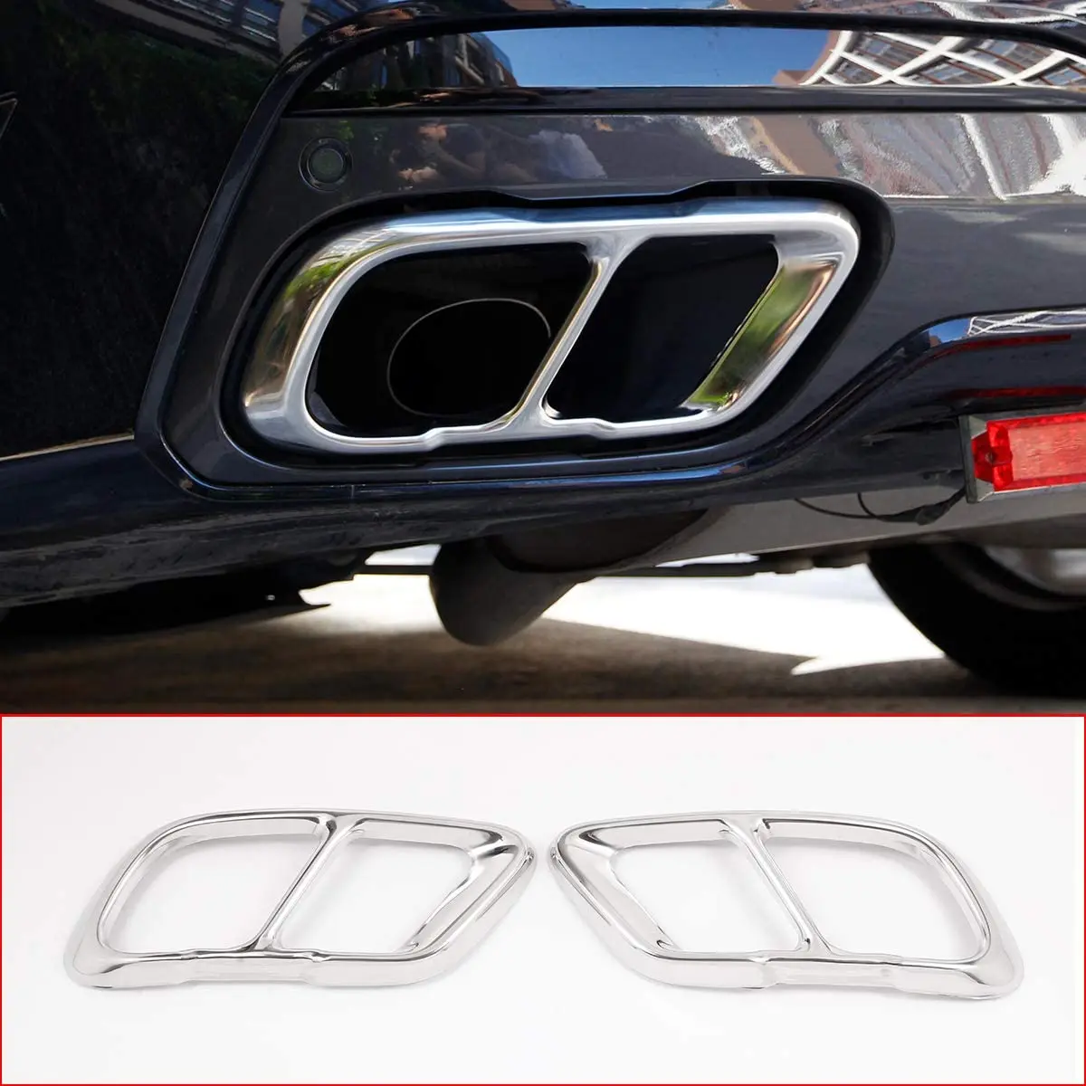 

V8 Look Exhaust Mufflers Cover Trim For BMW X5 G05 X7 G07 2019 2020 Stainless Steel Silver