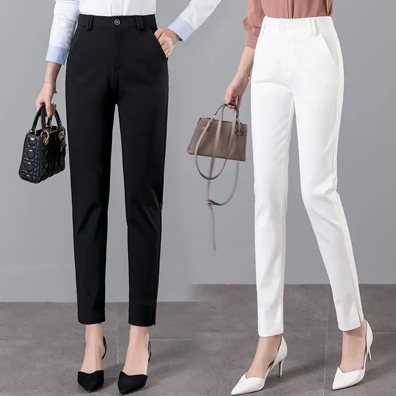 

Брюки женские прямые в Корейском стиле, офисная одежда, шикарные модные повседневные штаны на молнии с завышенной талией, черные белые, L14