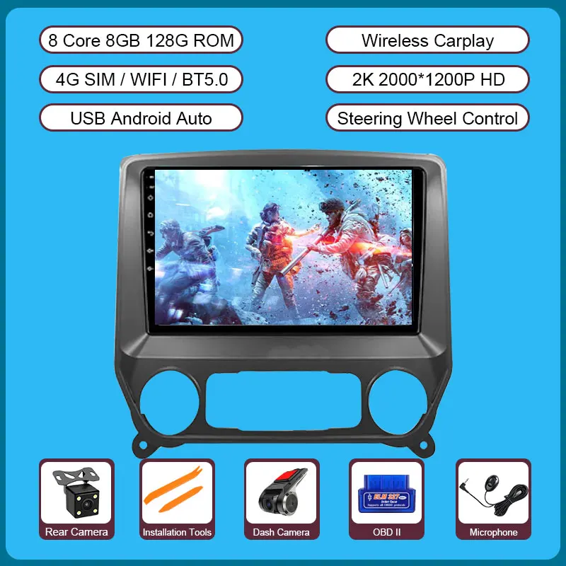 

4G Carplay Android Auto Radio For Chevrolet Silverado 3 GMTK2 2013-2019 GPS Navigation Car Multimedia Player AI Voice Control