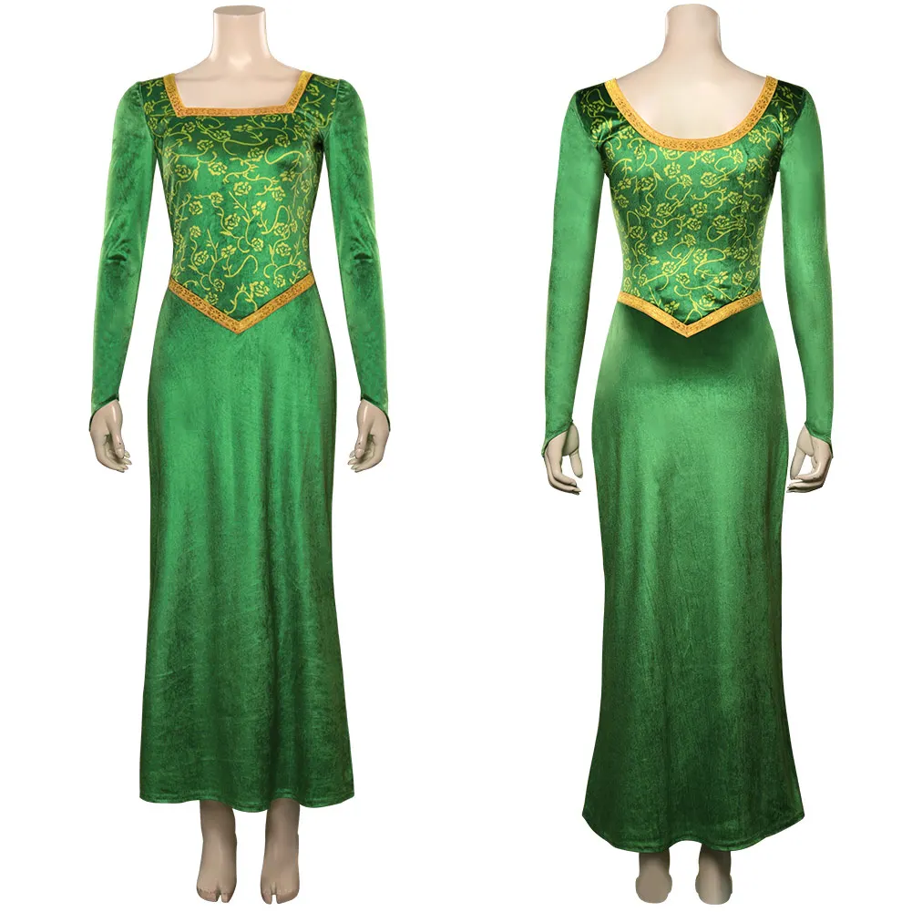

Женский костюм принцессы Fiona, длинное зеленое платье с квадратным вырезом для косплея, одежда для Хэллоуина, карнавала, вечеринки, ролевых игр
