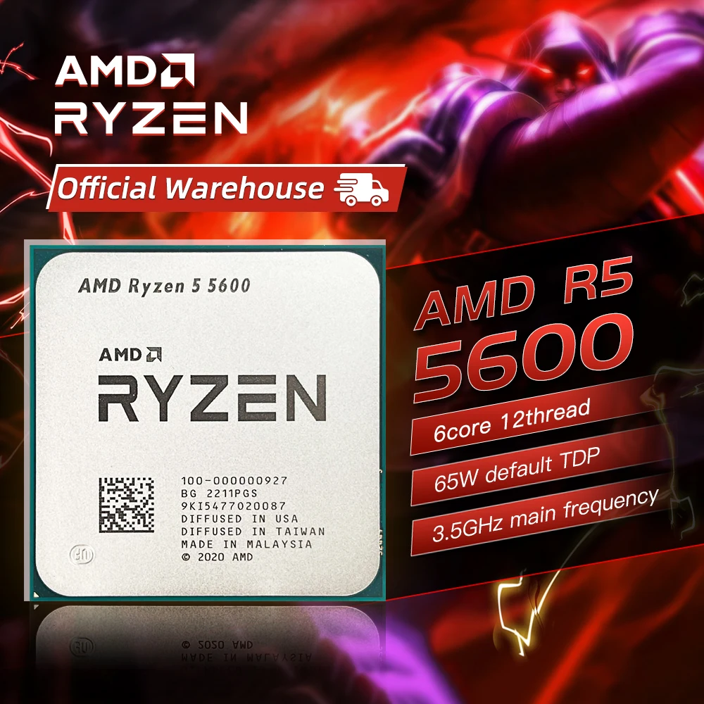  AMD New Ryzen 5 5600 R5 5600 CPU Game Processor Socket AM4 6-Core 12-Thread 65W DDR4 Desktop Accessories processador 