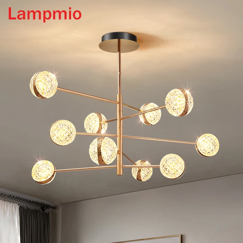 

Golden Plated Dimmable Chandelier Lighting With Remote For Living Room 6 Lights Chandeliers Dining 12 Acrylic Lamps Lustures