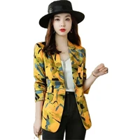 vintage yellow printed suit jacket ladies spring and autumn 2022 new high end blazer french small suit top mujer trench coat
