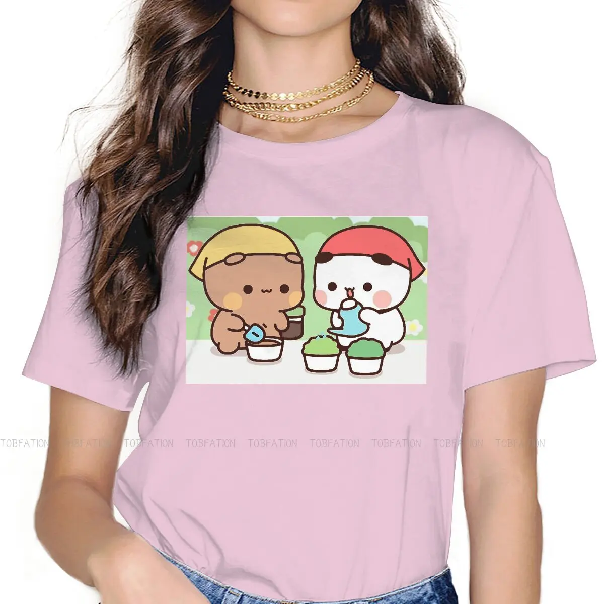 

Peach Cat Peachcat 100% Cotton TShirts Bubu and Dudu Are Taking Care Of Trees Print Girl T Shirt New Trend Clothing