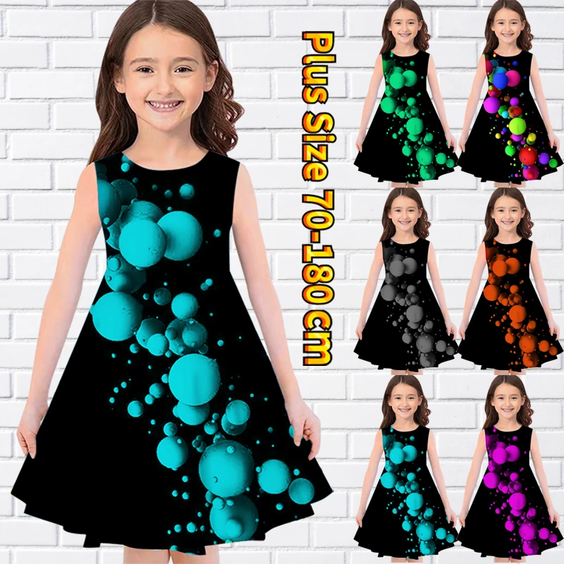 

Новинка лета 2022, дизайнерская юбка до колена с принтом, юбка без рукавов для маленьких девочек, Милая юбка миди с круглым вырезом, повседневное уличное платье