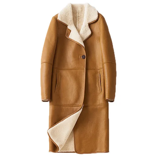 

2022 Natural Sheepskin Leather Jacket Women Winter Elegant Warm Real Wool Overcoat Female Korean Casaco Feminino Gxy1194