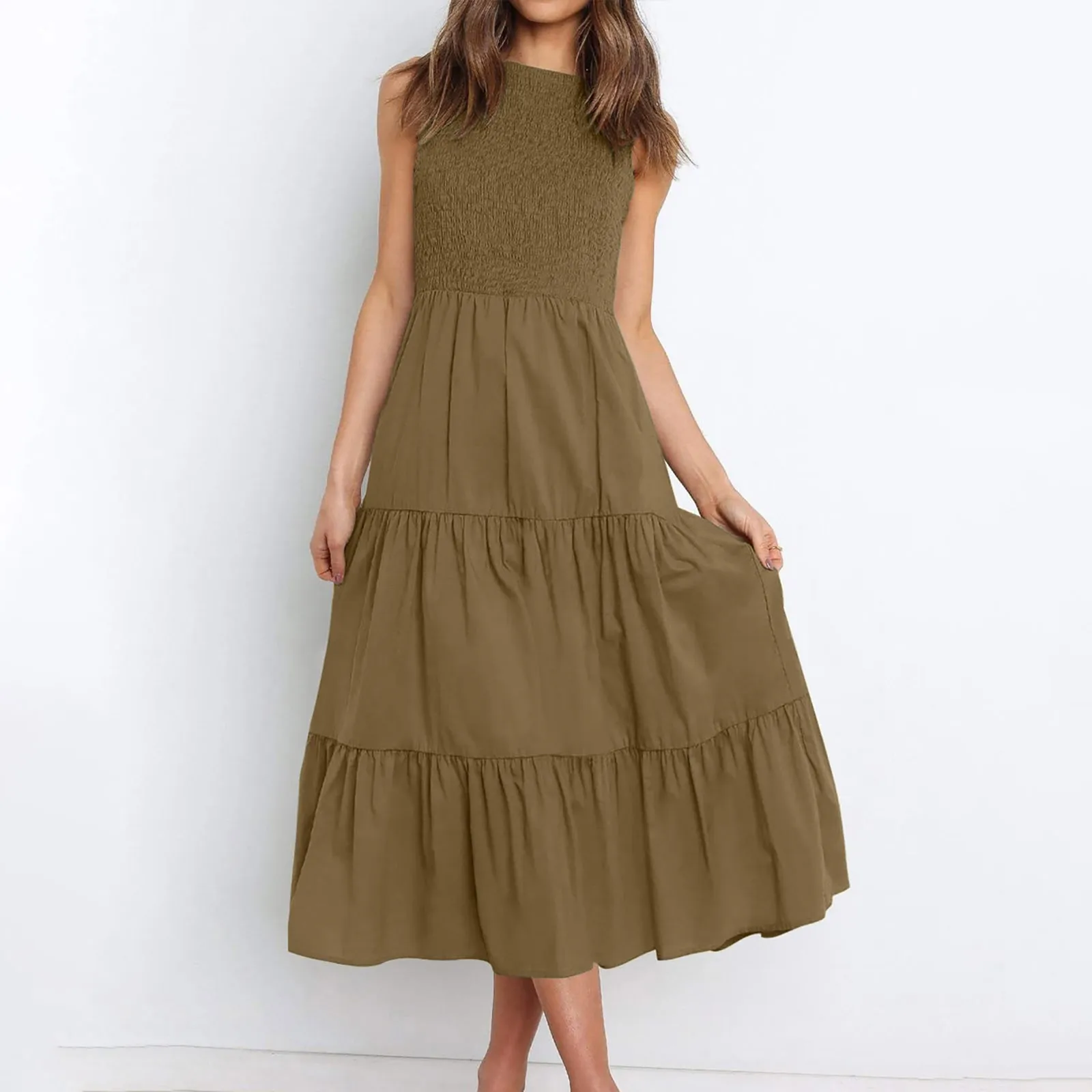 

Платье женское с круглым вырезом, элегантный вечерний клубный сарафан без рукавов, льняная одежда с высокой талией, а-силуэт, длинное платье