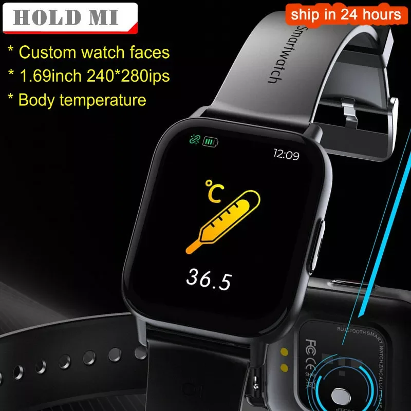 

1.69 Inch Smart Watch Men Body Temperature Full Touch Screen Smartwatch Women Accurate Oxygen Monitor Clock 2021 PK P8