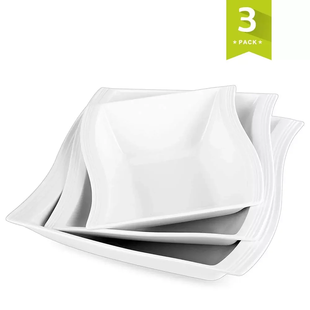

FLORA-3SB 3 шт., фарфоровый набор посуды для выращивания крема, супа, белая фарфоровая Салатница (10 дюймов, 8,5 дюйма, 7 дюймов)