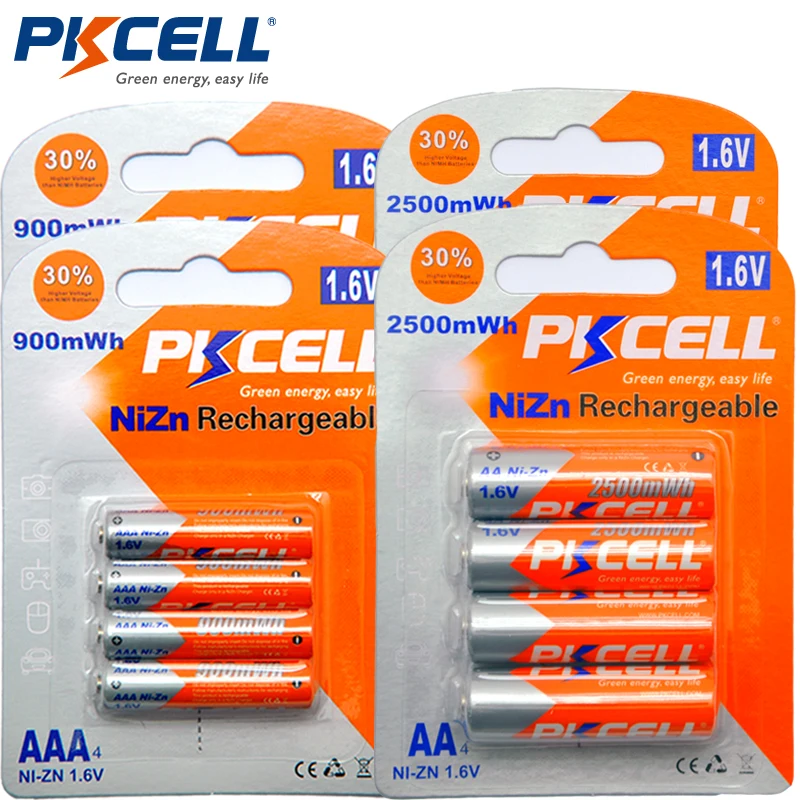 

Аккумуляторные батарейки PKCELL 8 шт., 1,6 в, МВтч, AA + перезаряжаемые батарейки ААА 8 шт., МВтч