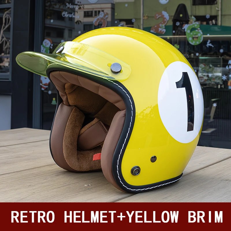 

Новый ретро-шлем 2026 года, желтый шлем-тричетверть с козырьком, для круизных мотоциклов и велосипедов