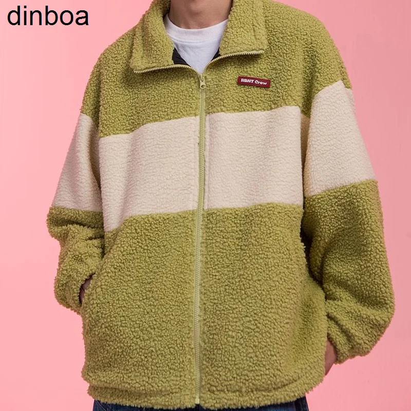 

Dinboa-женские куртки на молнии, кавайная куртка из овечьей шерсти в стиле Харадзюку, толстая флисовая пушистая куртка Y2k, свободные шикарные С...
