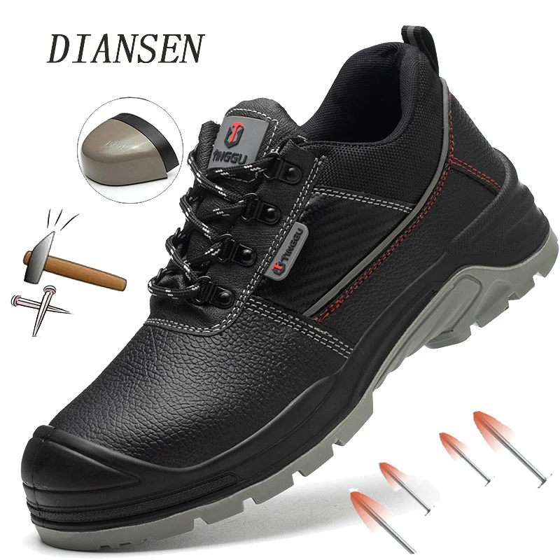 

Diansen Steel Toe Boots For Men Safety Shoes Combat Boots Water Resistant Womens High Quality Leather Shoes Anti-smash Sneaker