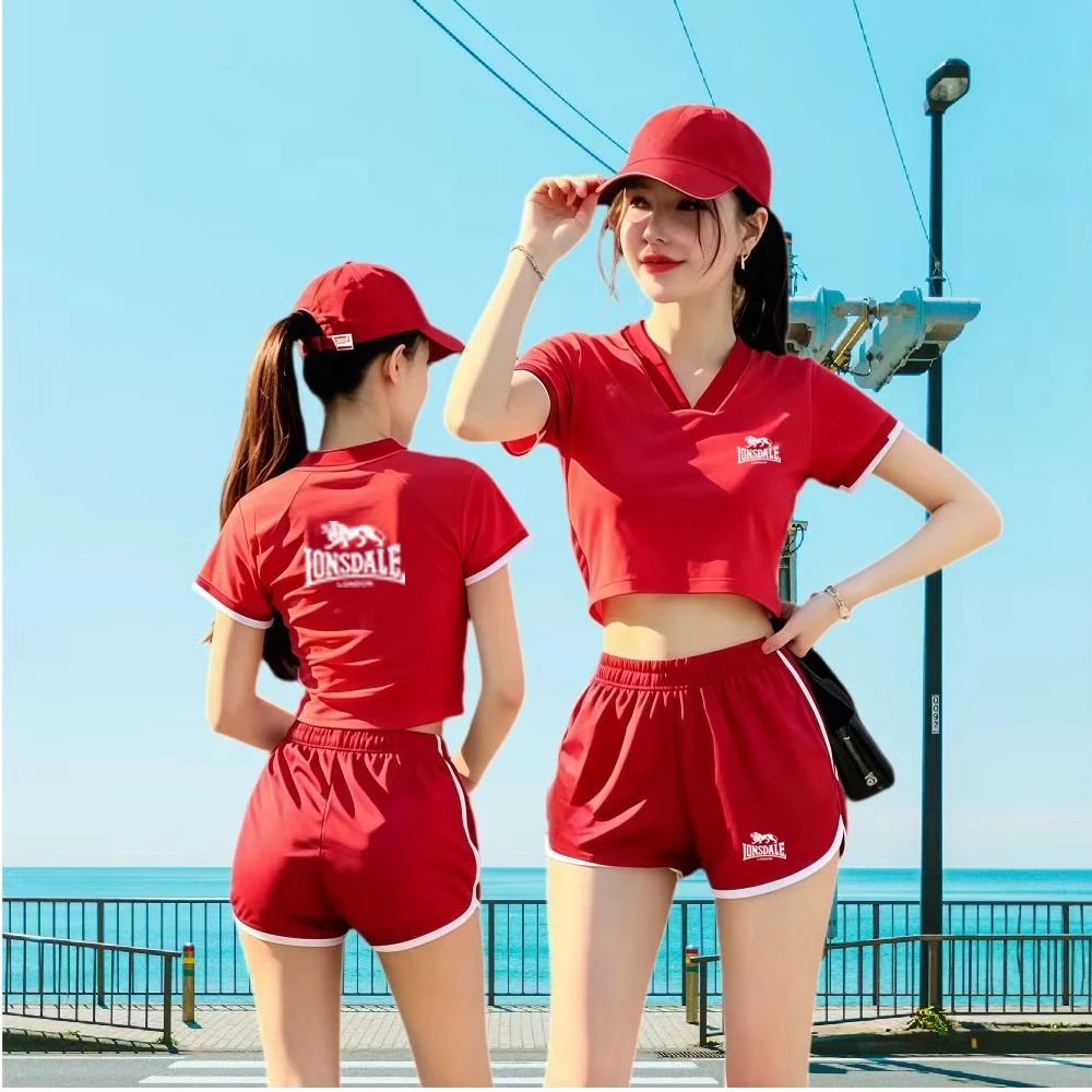 Фото Летний комплект LONSDALE, новые тонкие женские футболки с коротким рукавом, модный комплект, повседневная спортивная одежда, шорты, комплект из двух предметов №5