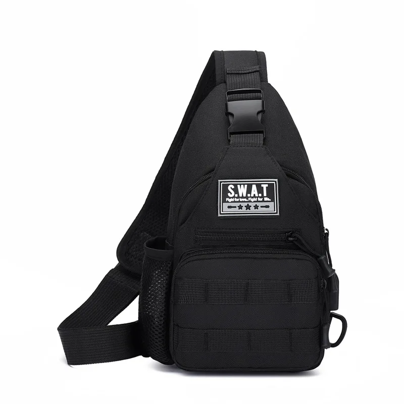 Outdoor Tactical Camouflage Chest Bag Multi-functional Charging Bag Men's Waterproof Wear-resistant Shoulder Bag HOOk&LOOP Flag