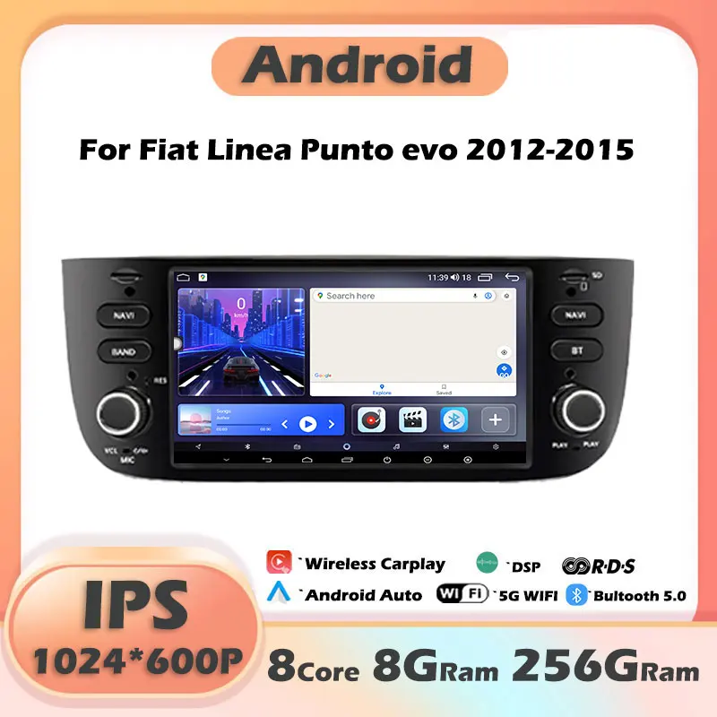 

Автомагнитола для Fiat Linea evo 6,2-2015, мультимедийный проигрыватель на Android 13, экран 2012 дюйма, Автомагнитола для Carplay, навигация GPS, стерео