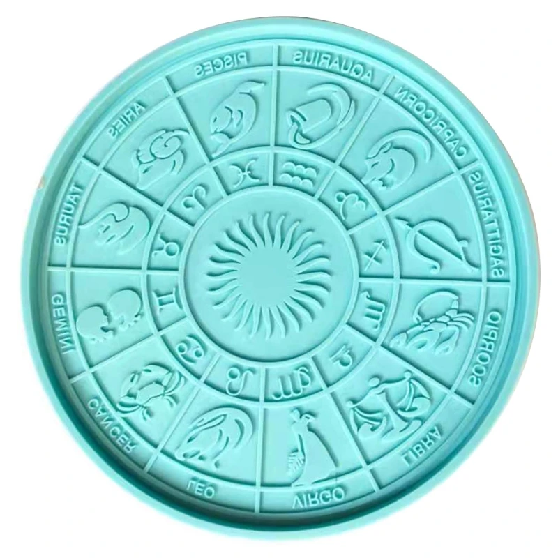 H9ED Round 12 Constellation Divination Tray Silicone Mold Fruit Plate Casting Mold Table Decoration Astrology Board Mould