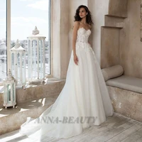 anna wedding dress 2022 beach appliques detachable train sweetheart tulle vestido de novia custom made
