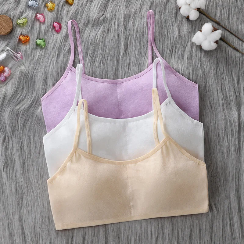 

3Pcs Cute Solid Color Bra Cotton Spandex Teen Girl Vest For 8-16 Years Adolescente Women Underwear Training Top
