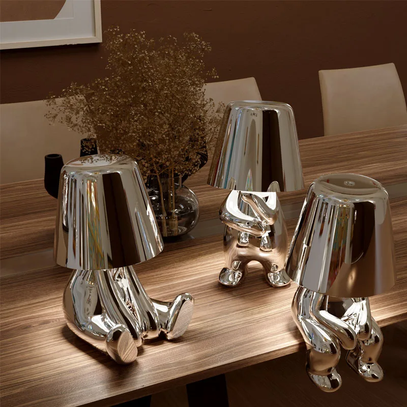 Italy Little Golden Man Desk Lamp USB Rechargeable Cartoon Art Ornament Study Coffee Shop Bar Bedroom Bedside Table Decor Lamps