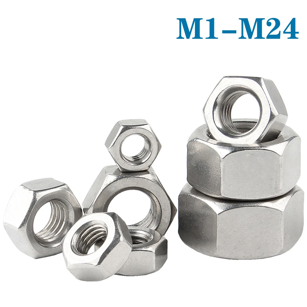 

1-100Pcs M1 M1.2 M1.4 M1.6 M2 M2.5 M3 M3.5 M4 M5 M6 M8 M10 M12 M16 M20 M24 304 Stainless Steel DIN934 Hex Hexagon Nut Screw Bolt